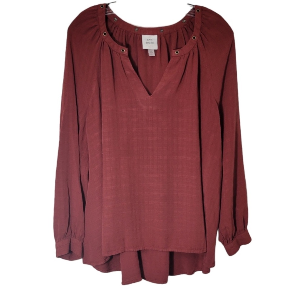 Knox Rose V-Neck Long Sleeve Burgundy Blouse Size XL